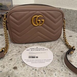 Gucci Beige Taupe Matelassé Small Camera Crossbody with Gold GG
